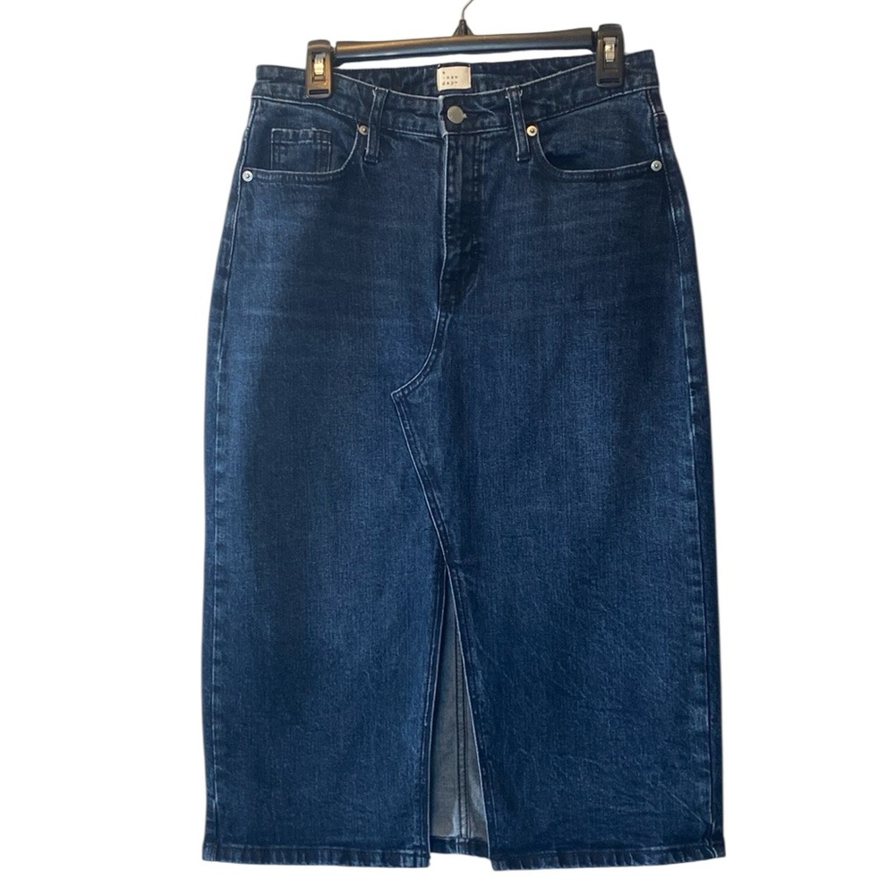 A New Day Denim Midi Skirt Women 10 / 30R Blue Jean High Offset Rise Slit Casual
